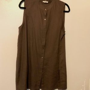 Eileen Fisher brown linen sleeveless tunic